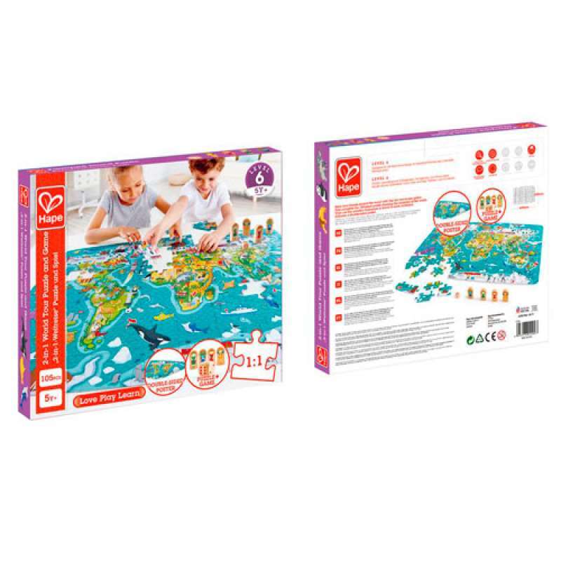PUZZLE E GIOCCO HAPE MAPPAMONDO 2 IN 1